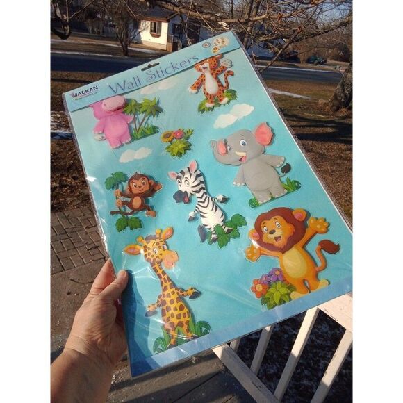 3D Baby Animals Wall Decals Safari Nursery Kids Baby Bedroom Stickers - Picture 3 of 5